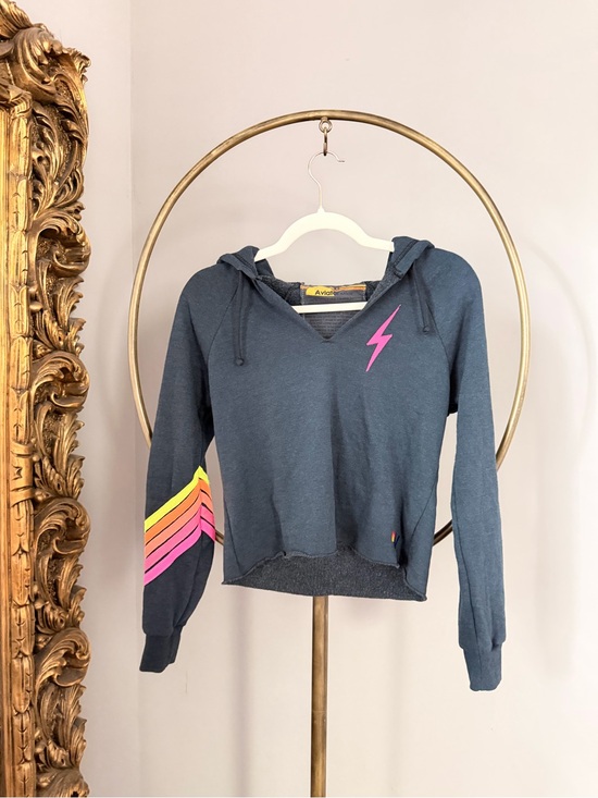 Aviator Nation Tops - Aviator Nation Women's Navy Hoodie with Neon Lightning & Chevron Sleeve